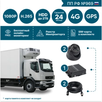 на 2 камеры для рефрижератора NSCAR BN201 FullHD_HDD с опциями 4G+GPS/Глонасс